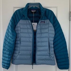 Patagonia Women's Down Sweater Jacket (Size S) Light Grey/Teal/Blue